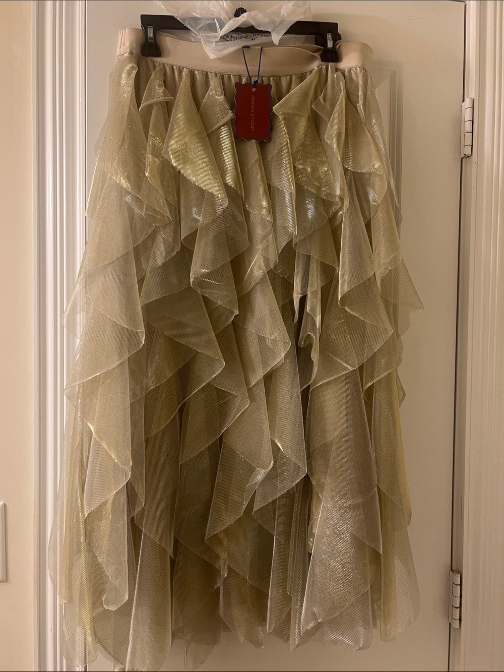 Tiered Gold Mesh Skirt Sz. L NWT